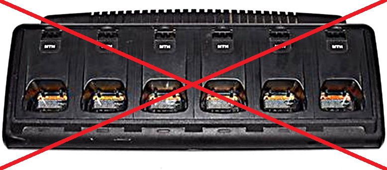 Charger, base-unit for 6 bays, exclusive adapter. - No longer available from Motorola